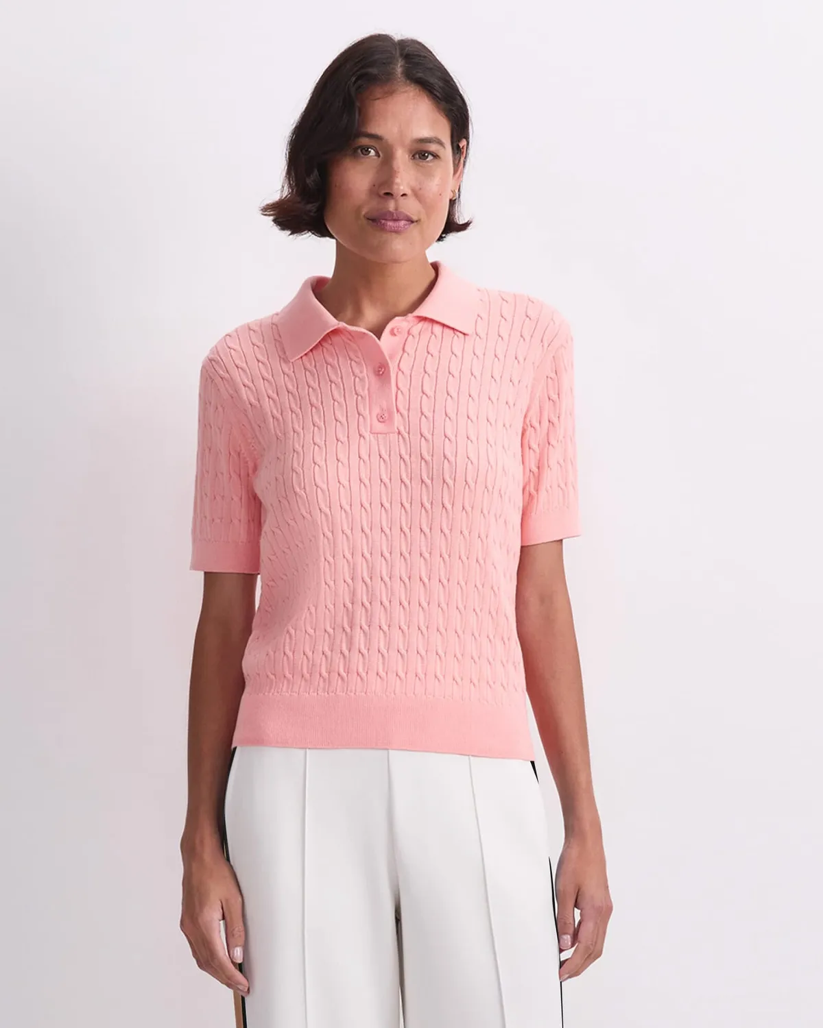 Sportscraft Chiffon Cable polo coton femme maille torsadée