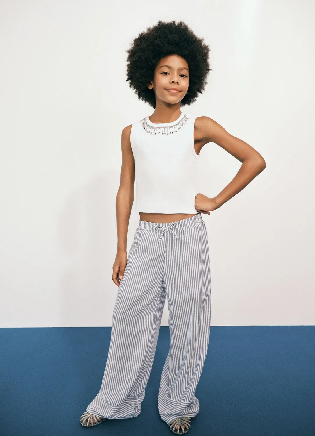 Calliope top côtelé fille strass sans manches
