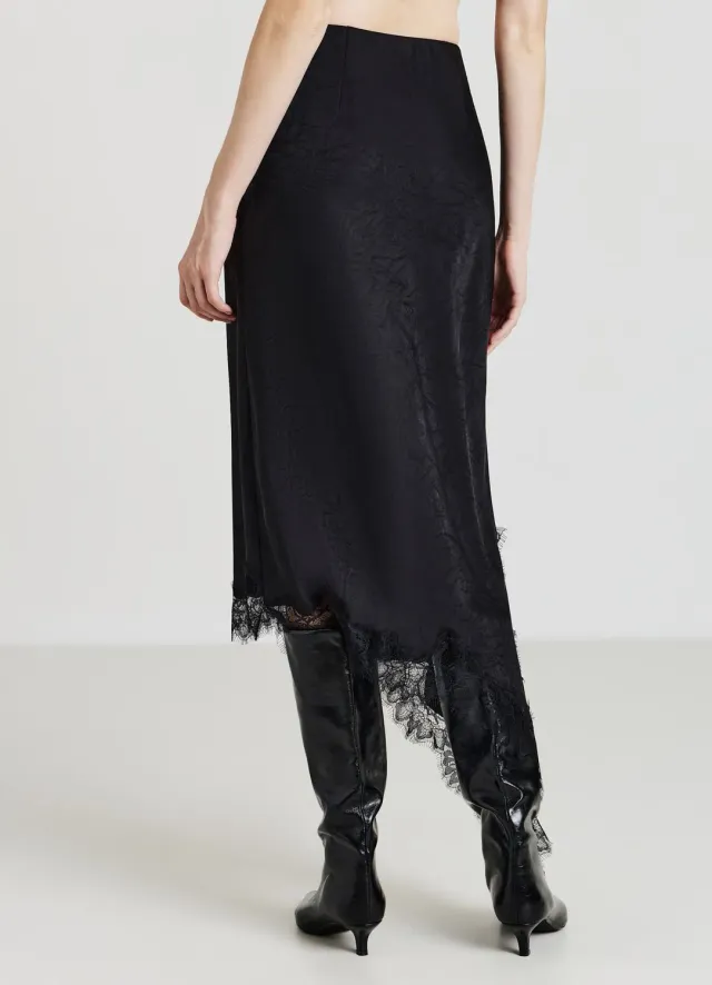 Calliope jupe midi asymétrique satin dentelle