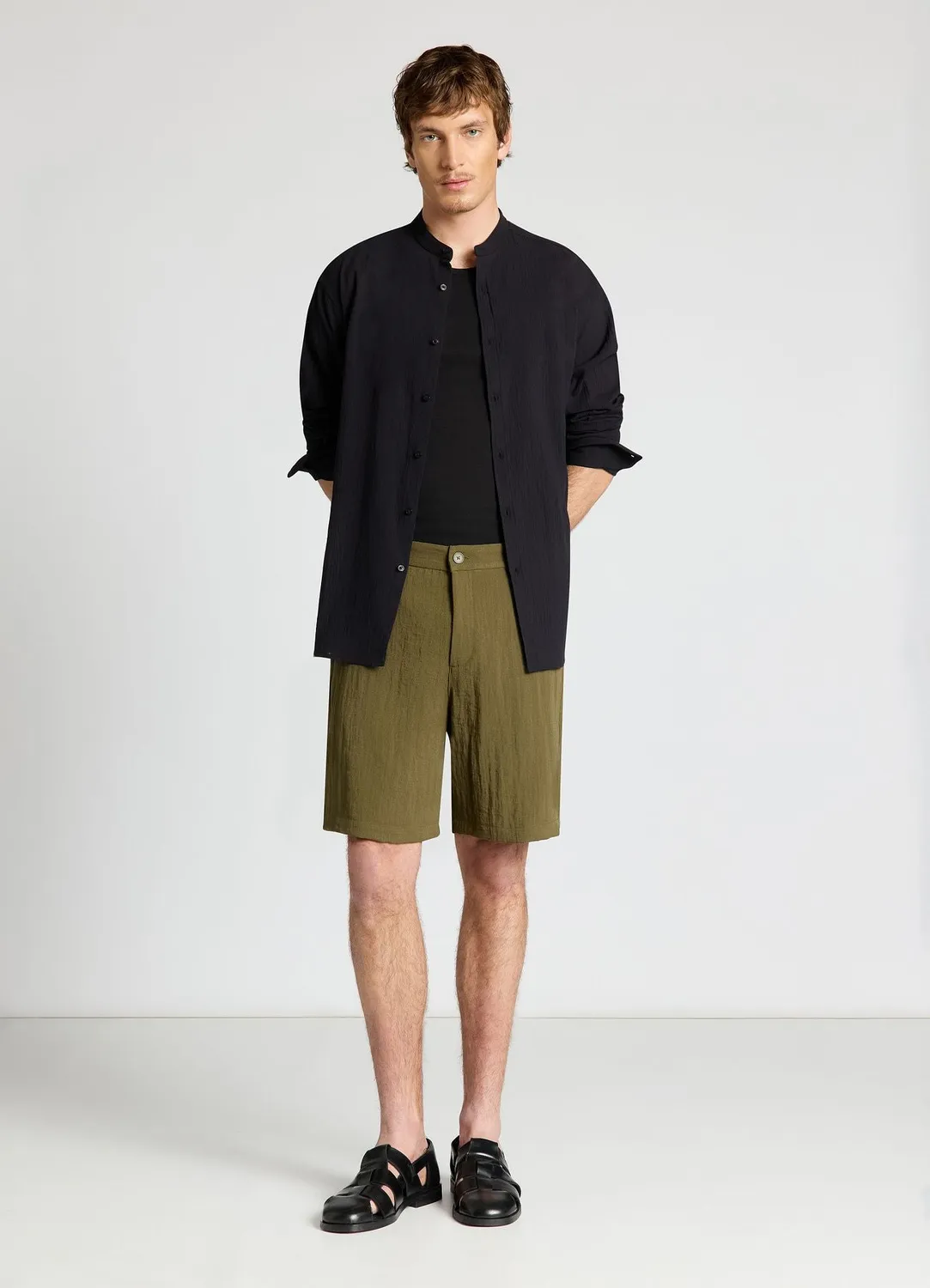 Calliope chemise homme col coréen uni manches longues