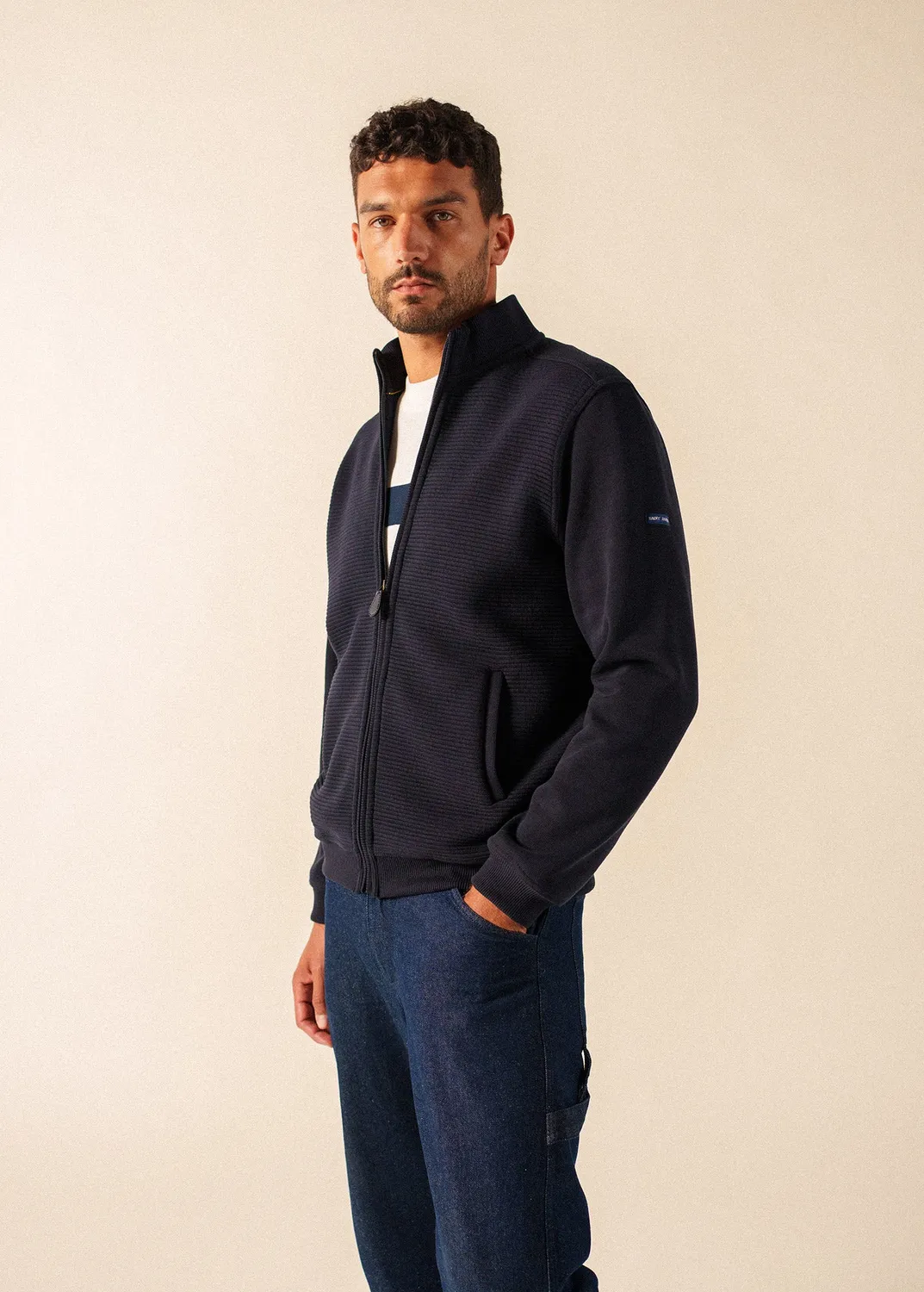 Saint James Matteo gilet zippé navy col montant coton