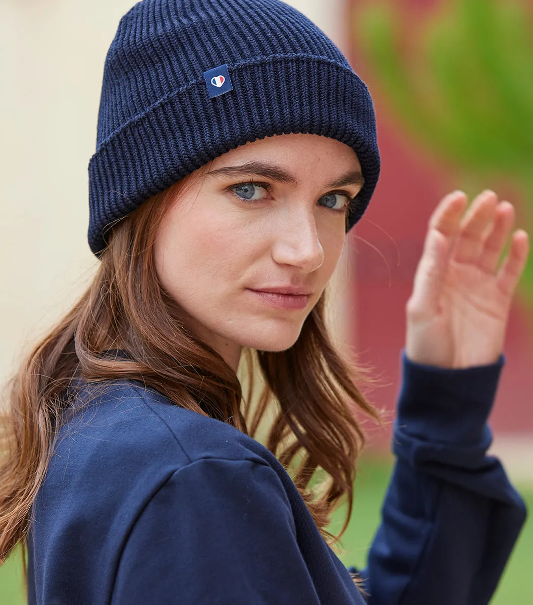 Cocorico bonnet femme marine laine mérinos