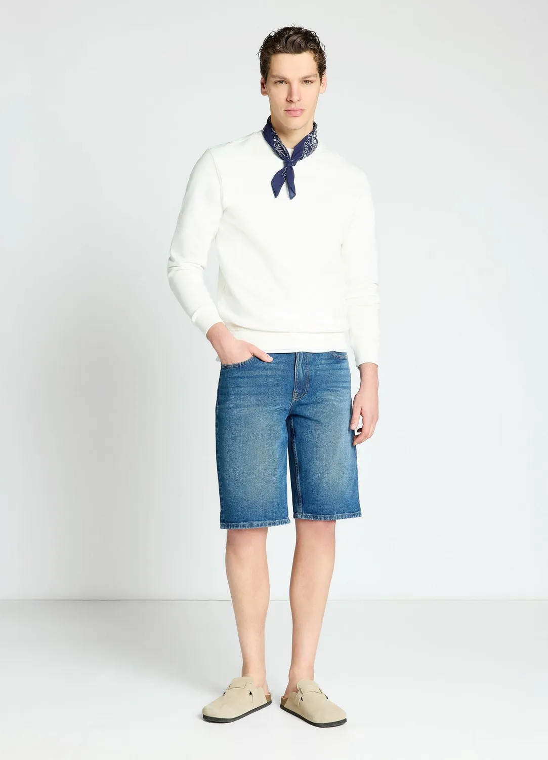 Calliope short jean homme 5 poches à revers denim