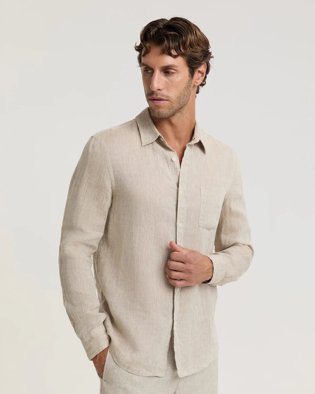 Sportscraft chemise lin homme manches longues yarn-dyed