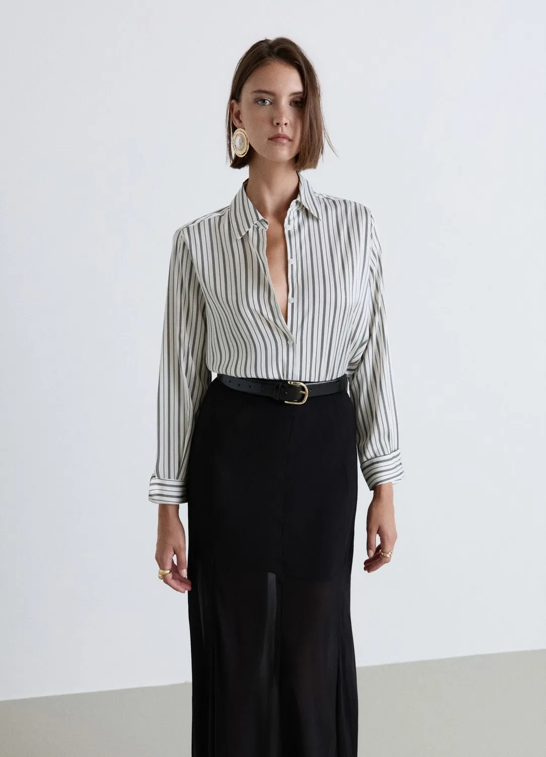 Calliope Rayures chemise femme satinée manches longues