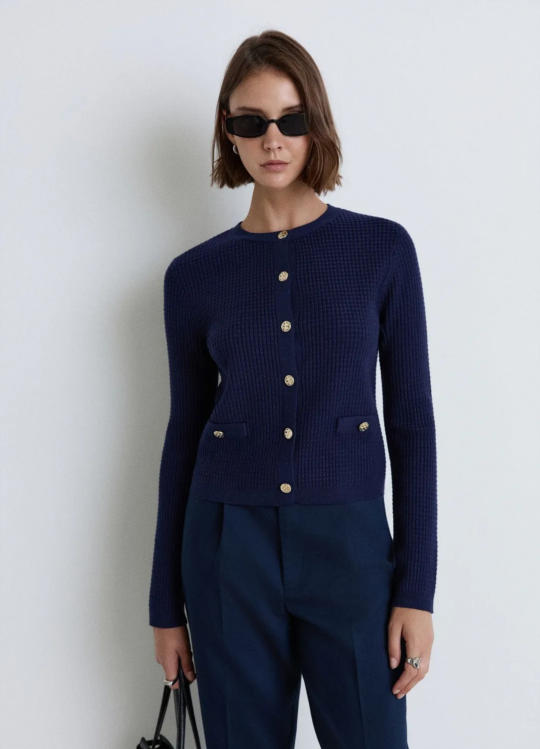 Calliope cardigan gaufré boutons bijou femme