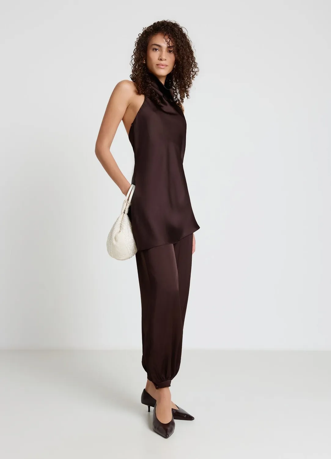 Calliope top sciallato asimmetrico similsatin femme satiné