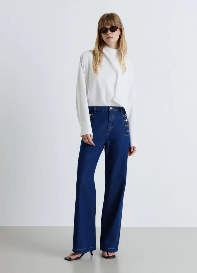 Calliope jean palazzo femme taille haute boutons cheville