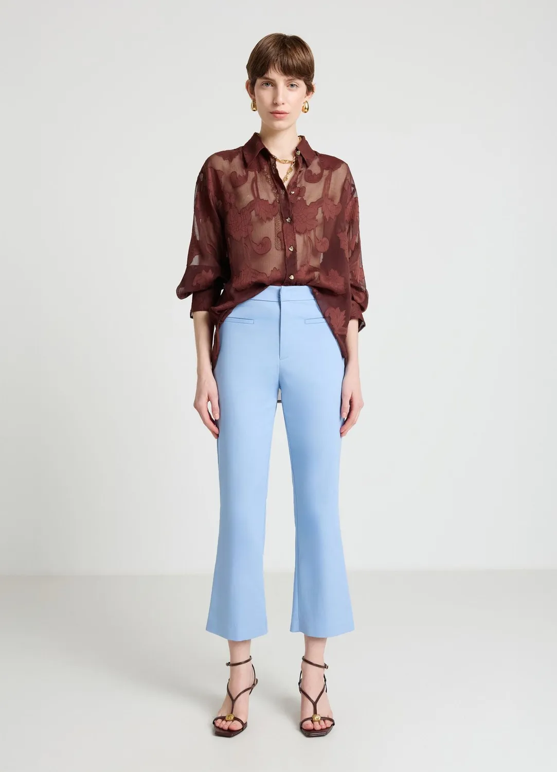 Calliope pantalon flare cropped femme uni coton