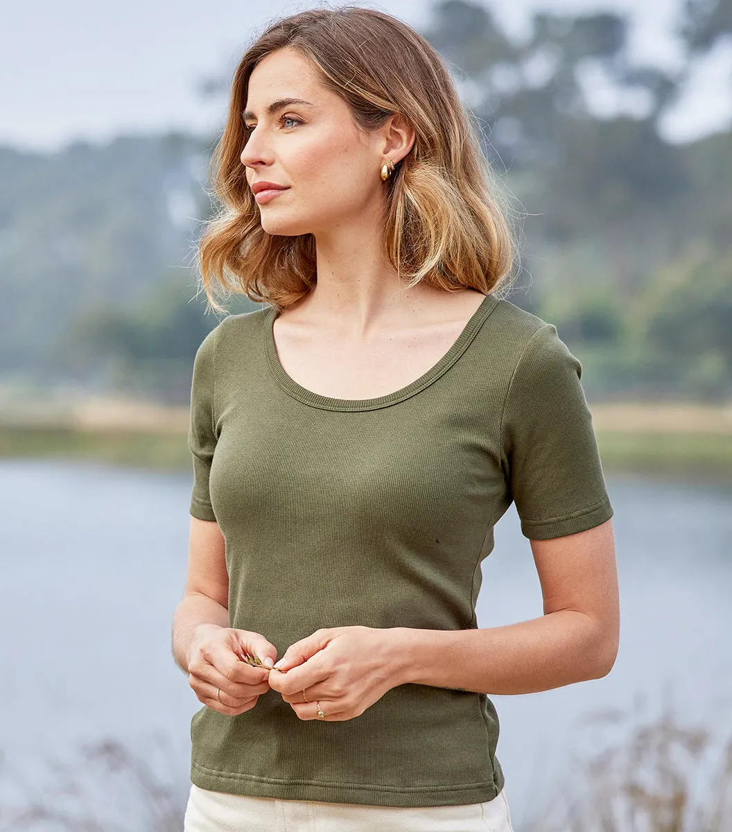 Cocorico Intemporel t-shirt femme kaki côtelé coton
