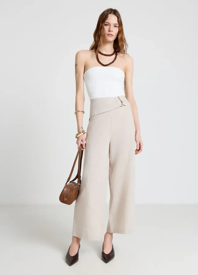 Calliope pantalon culotte lin femme boucle taille haute