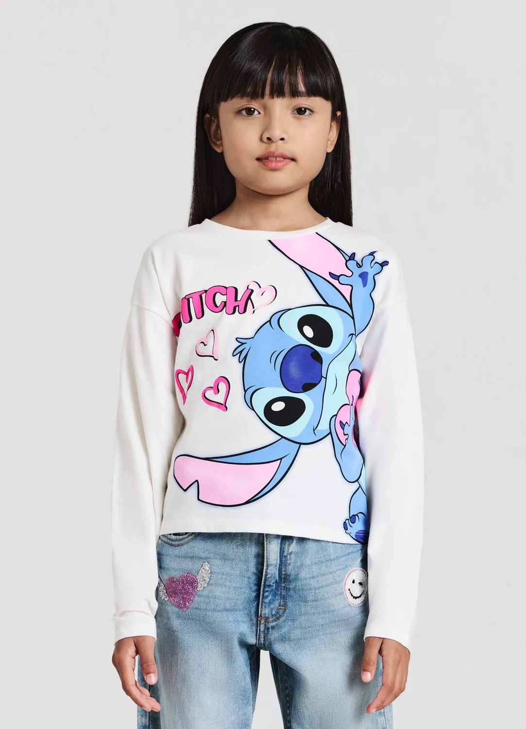 Calliope t-shirt Stitch fille manches longues imprimé cœurs