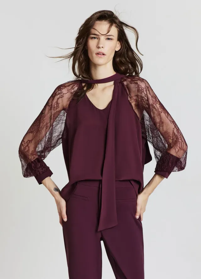 Calliope blouse à nœud manches dentelle femme coupe regular