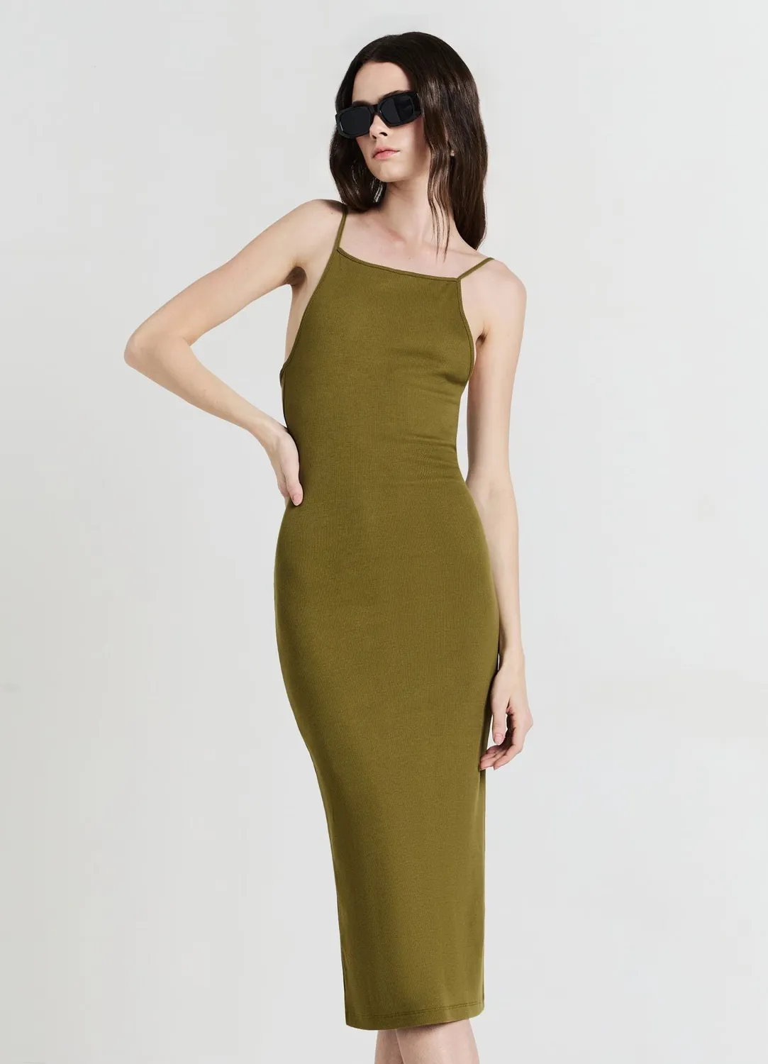 Calliope robe longue côtelée bretelles fines