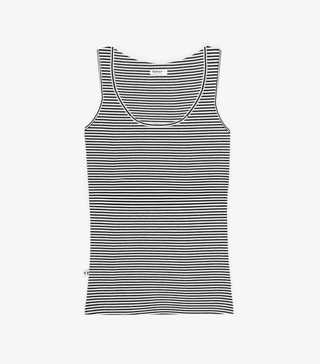 Cocorico Intemporel débardeur femme bleu rayé coton