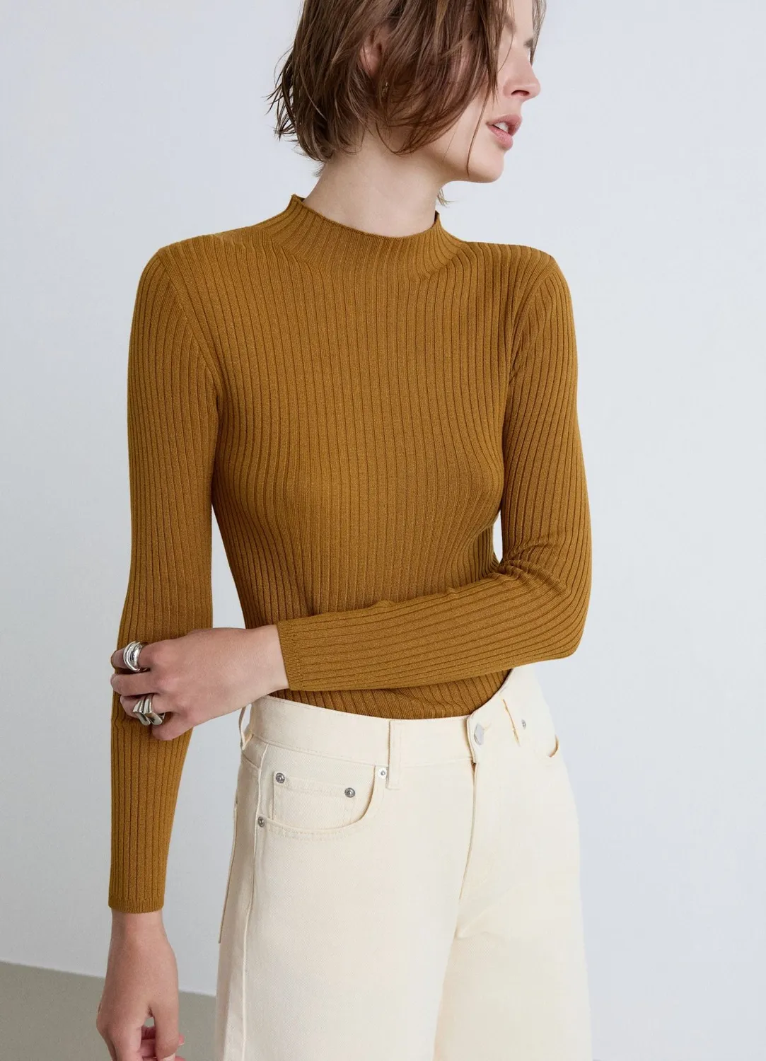 Calliope T-shirt manches longues col haut femme XS côtelé