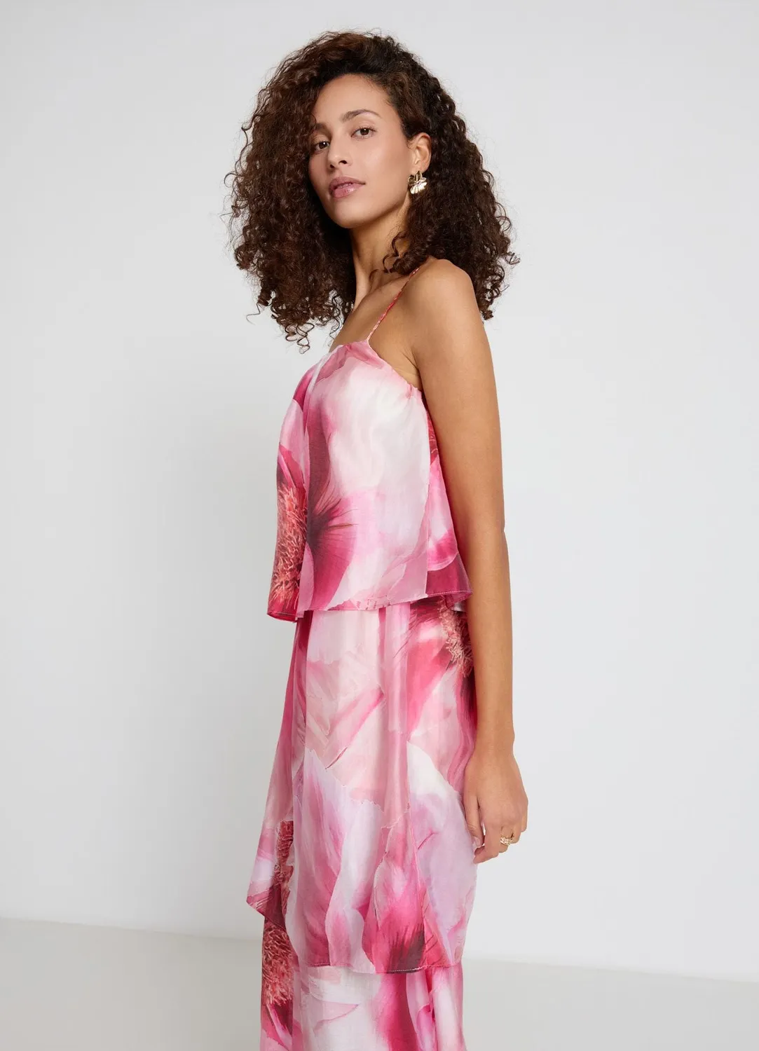 Calliope robe longue femme fleurie à volants