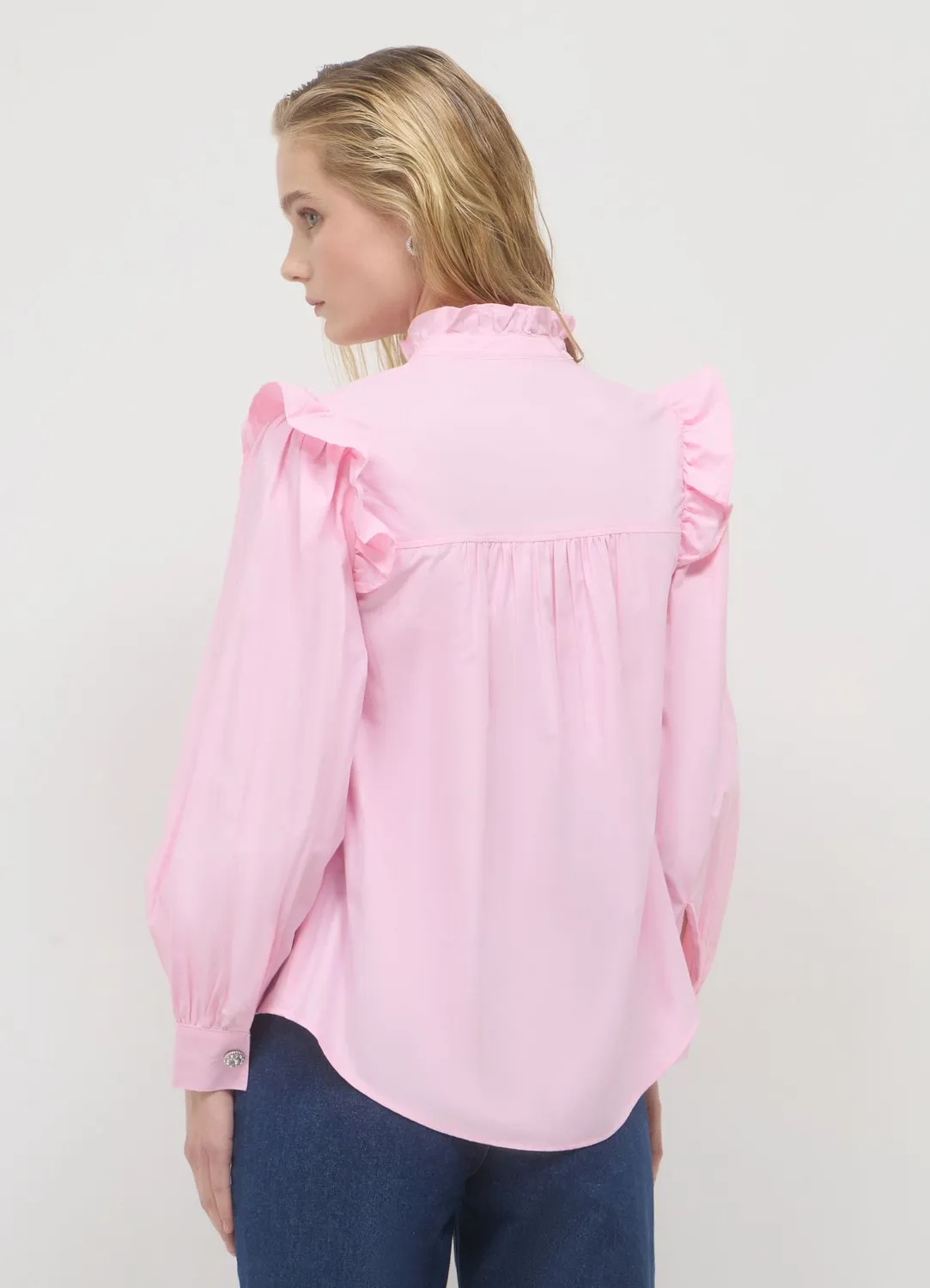 Calliope chemise femme volants bouton bijou coton