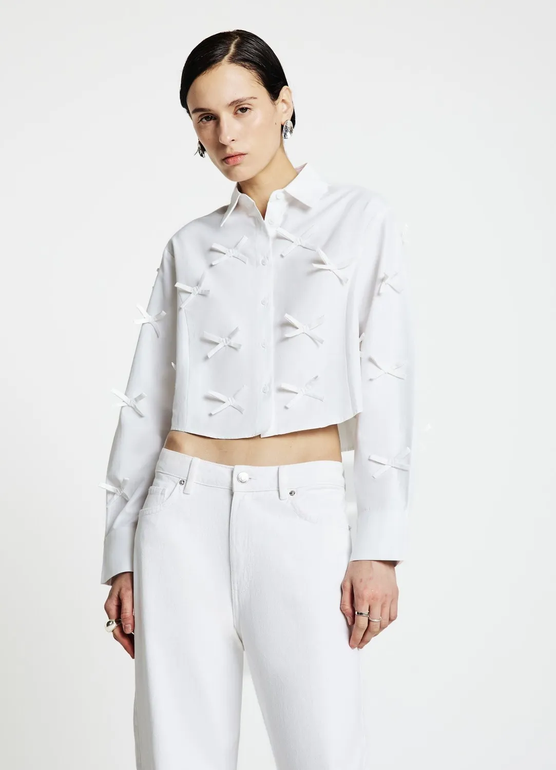 Calliope chemise crop nœuds femme boutons