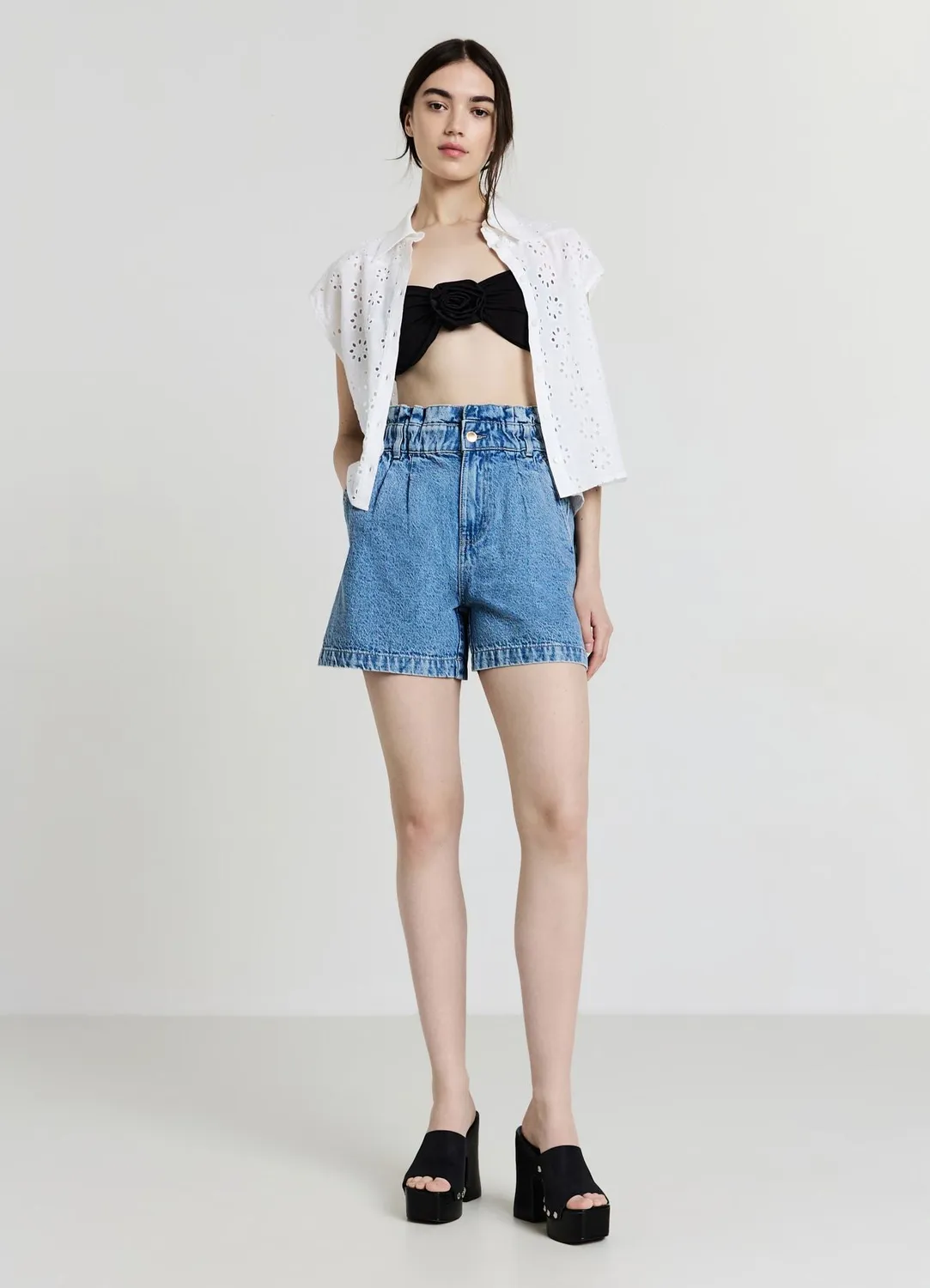Calliope Short denim paperbag femme poches zip