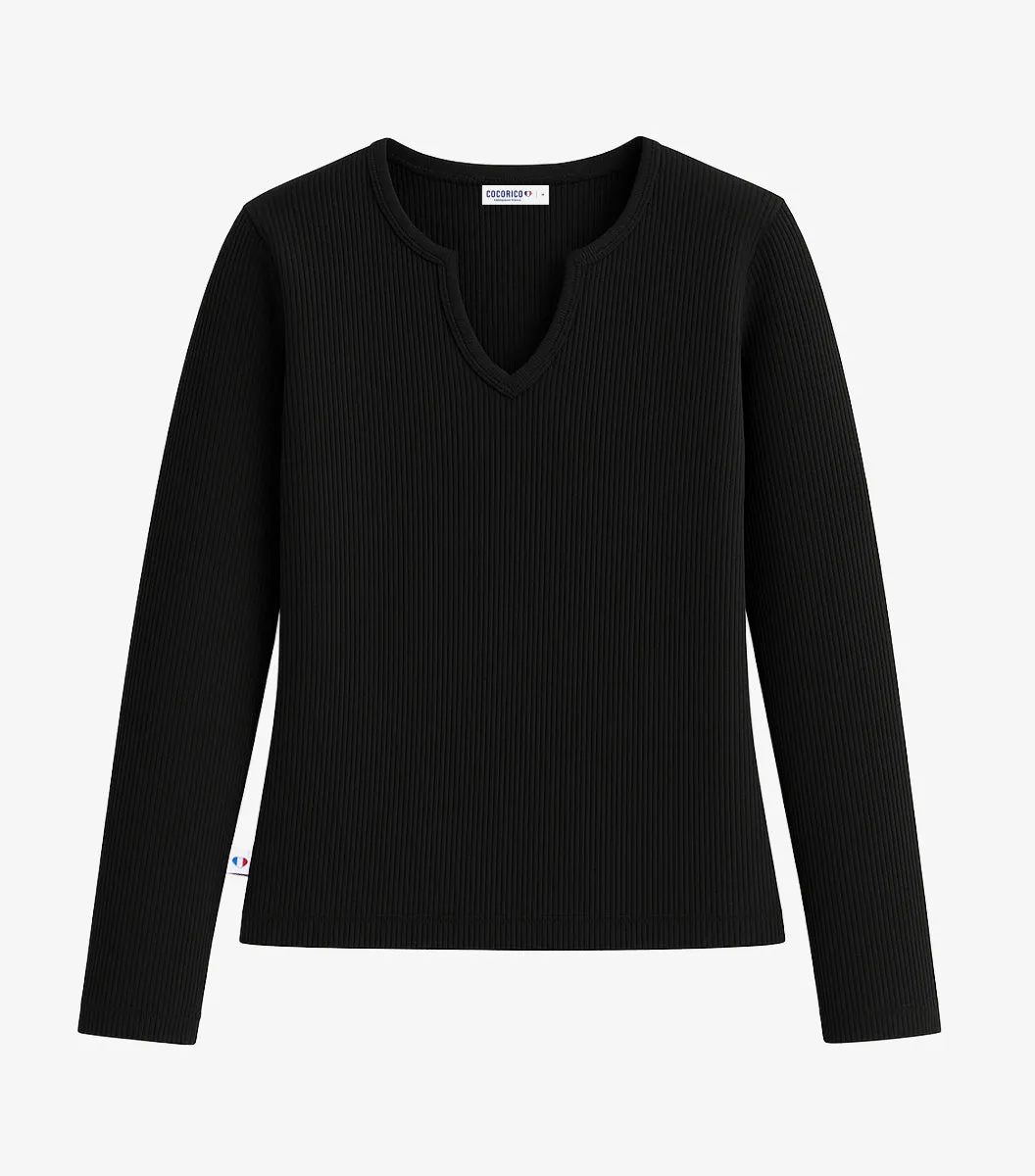 Cocorico Intemporel haut maille côtelée femme noir coton