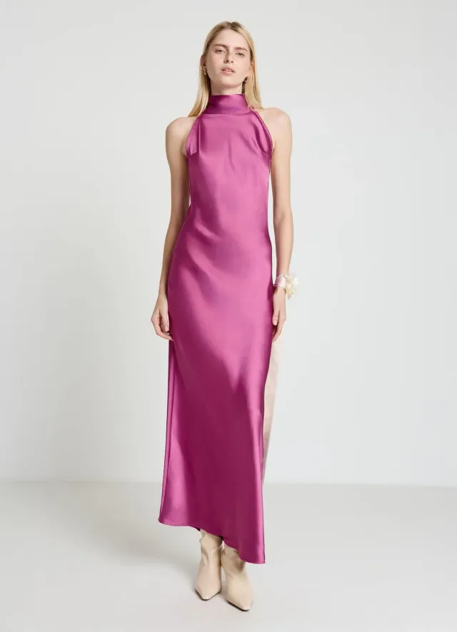 Calliope Atelier robe longue satinée col américain