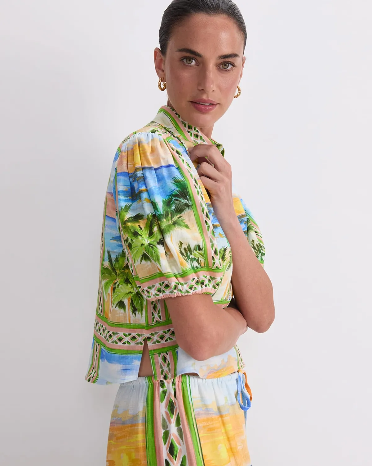 Sportscraft Sunset Palm blouse lin taille 8