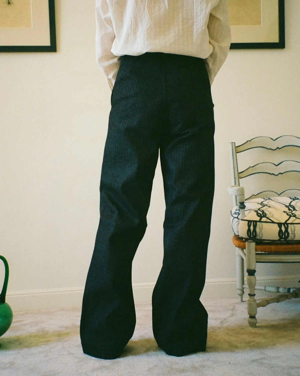 Erevan à pont herringbone indigo pantalon droit