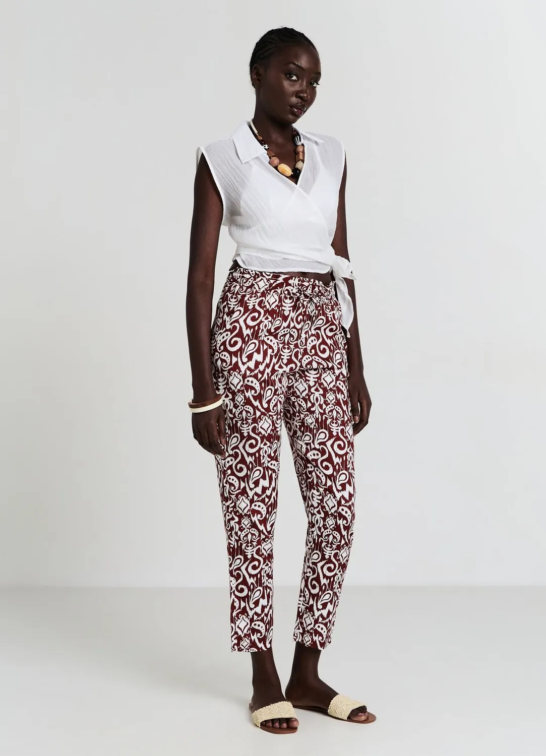 Calliope pantalon imprimé femme cordon taille regular