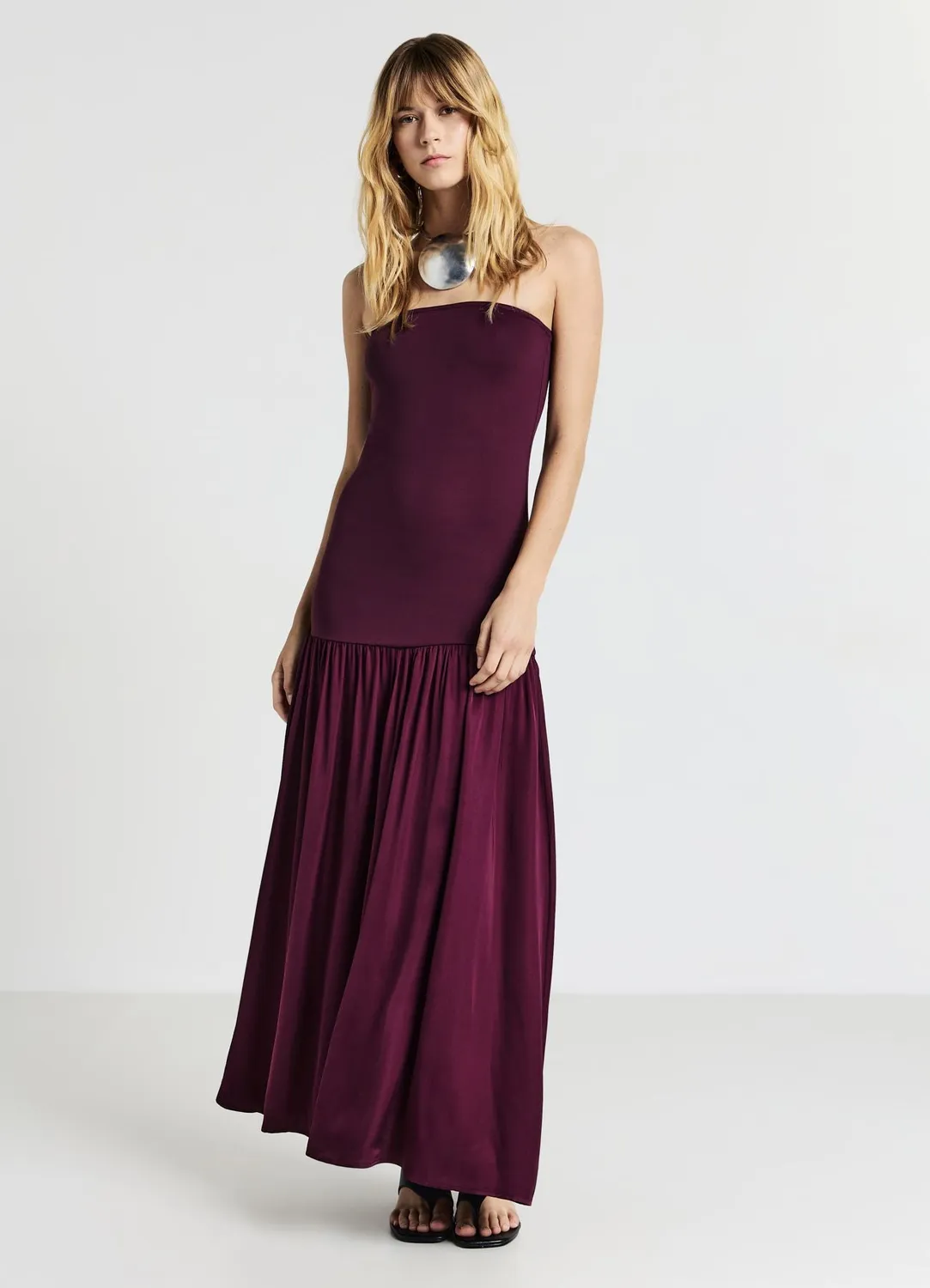 Calliope robe longue femme évasée bi-matière