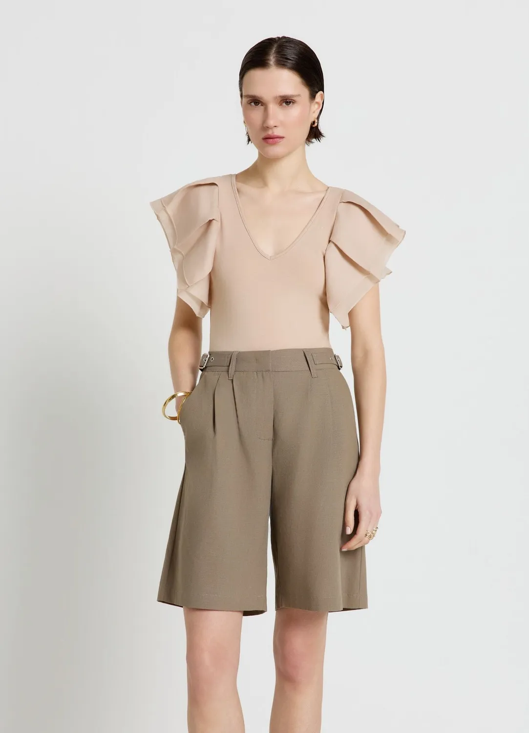 Calliope t-shirt femme col V volants organza