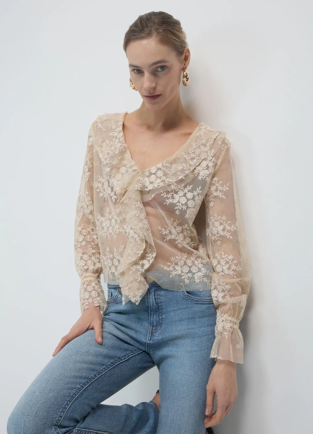 Calliope blouse femme dentelle volants manches longues S