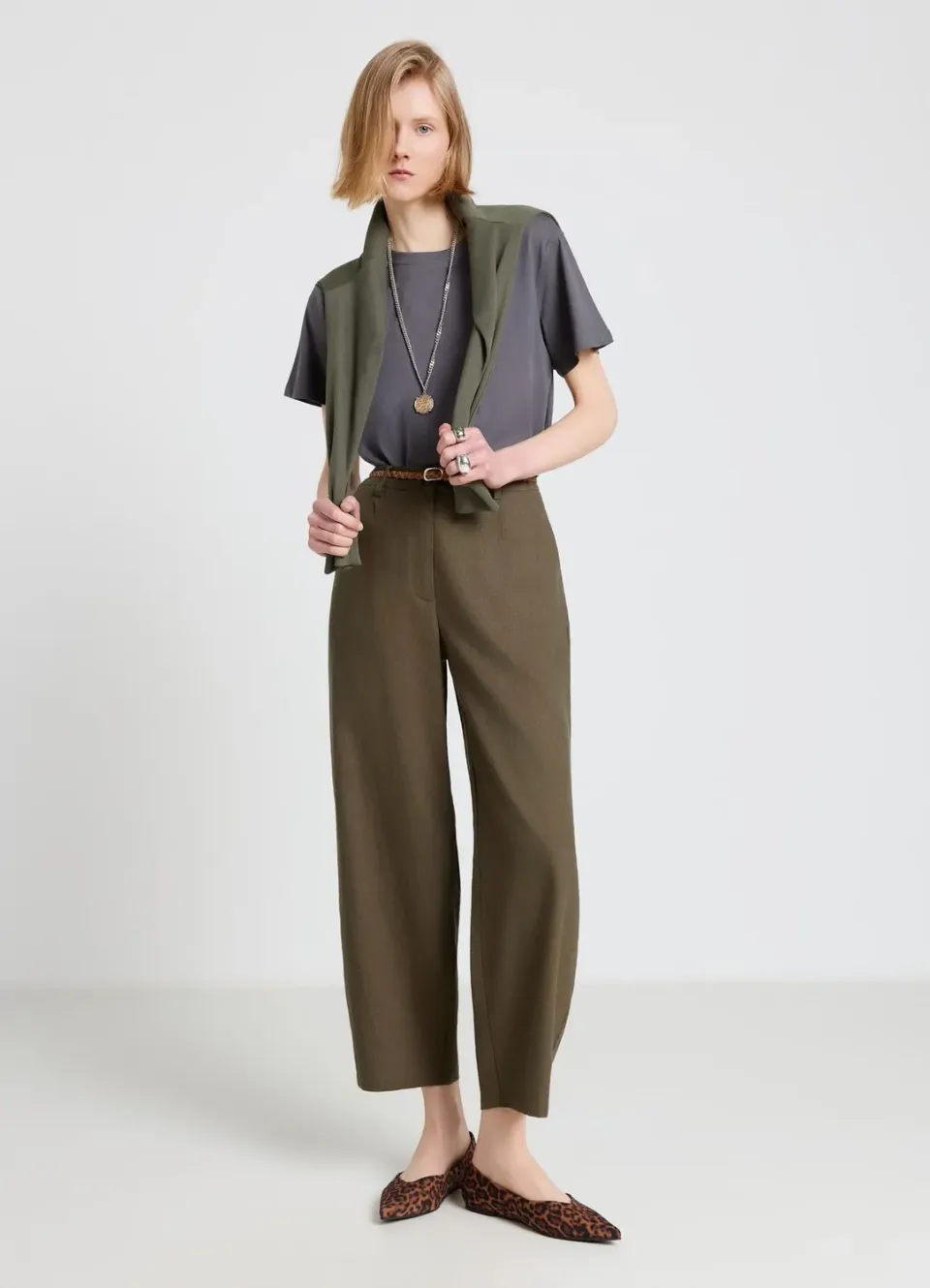 Calliope Balloon pantalon femme taille haute ceinture tressée