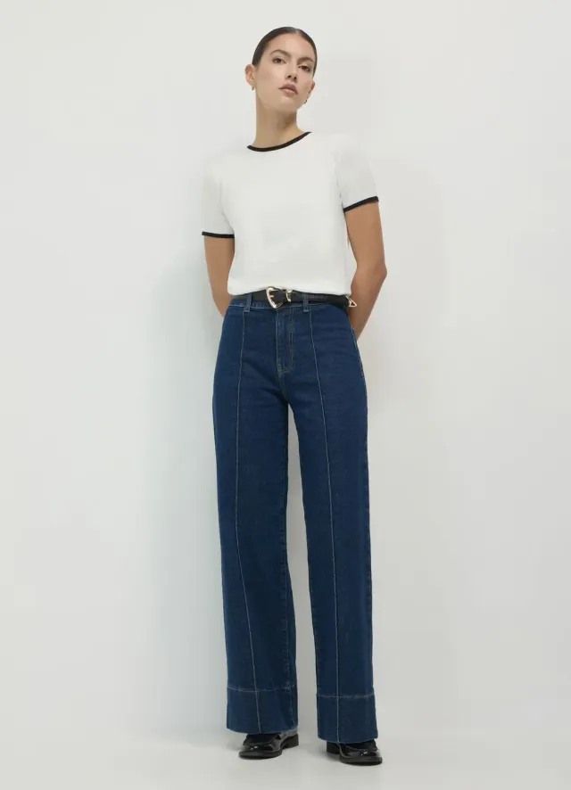 Calliope wide leg jean femme taille haute nervures