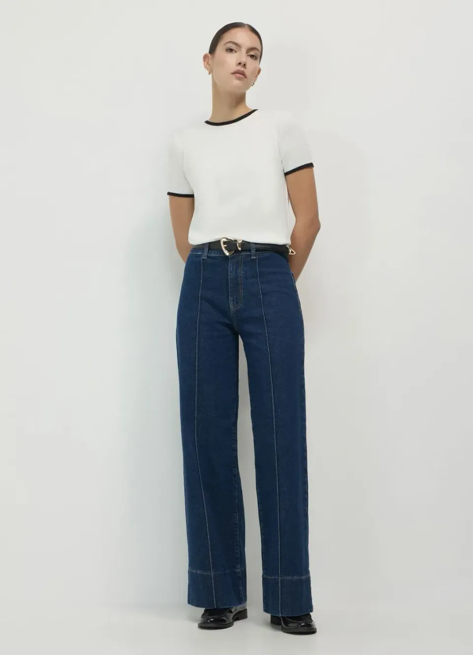 Calliope wide leg jean femme taille haute nervures