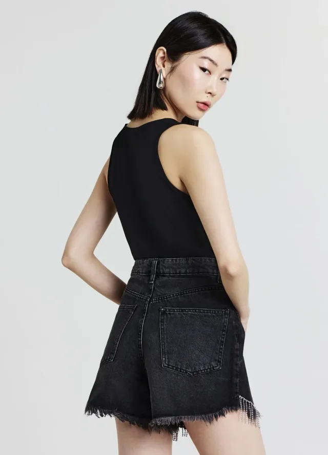 Calliope short jean femme franges strass 40-48