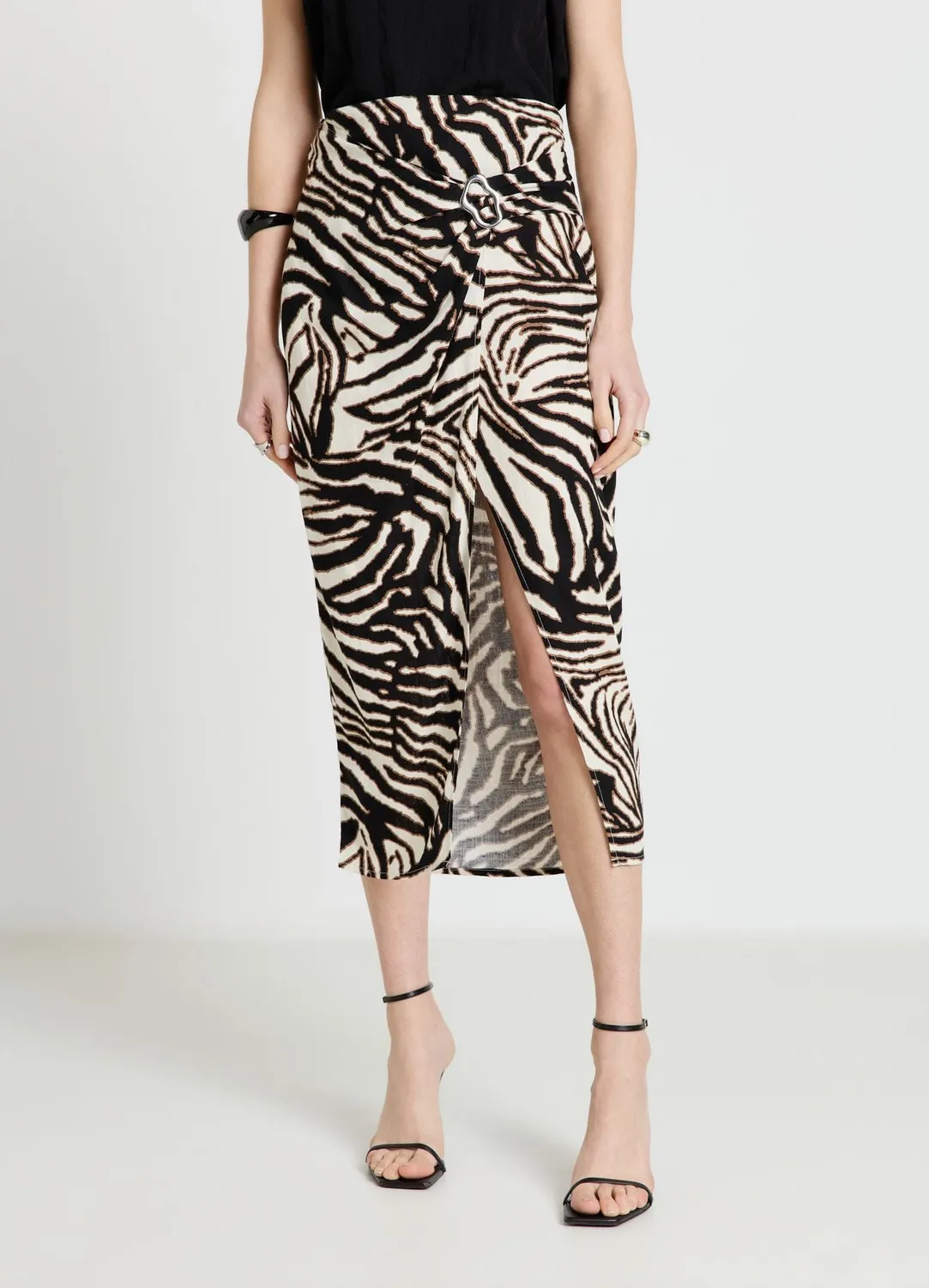 Calliope Jupe portefeuille jupe midi animalier fendue