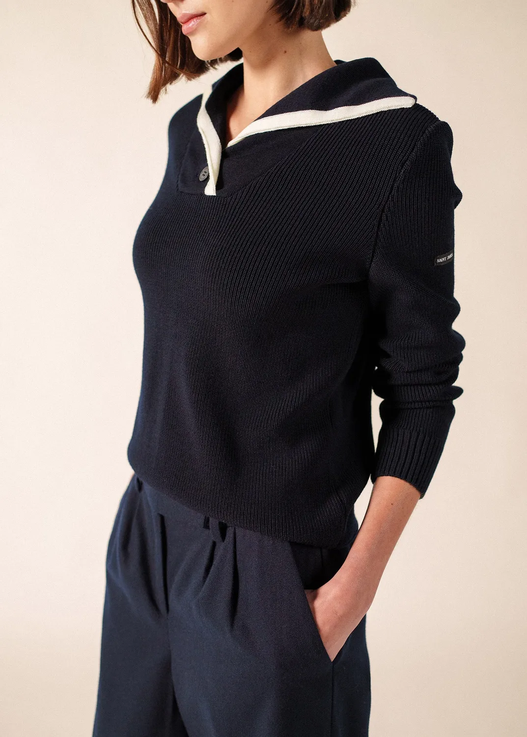 Saint James Gavarnie pull laine navy col vareuse