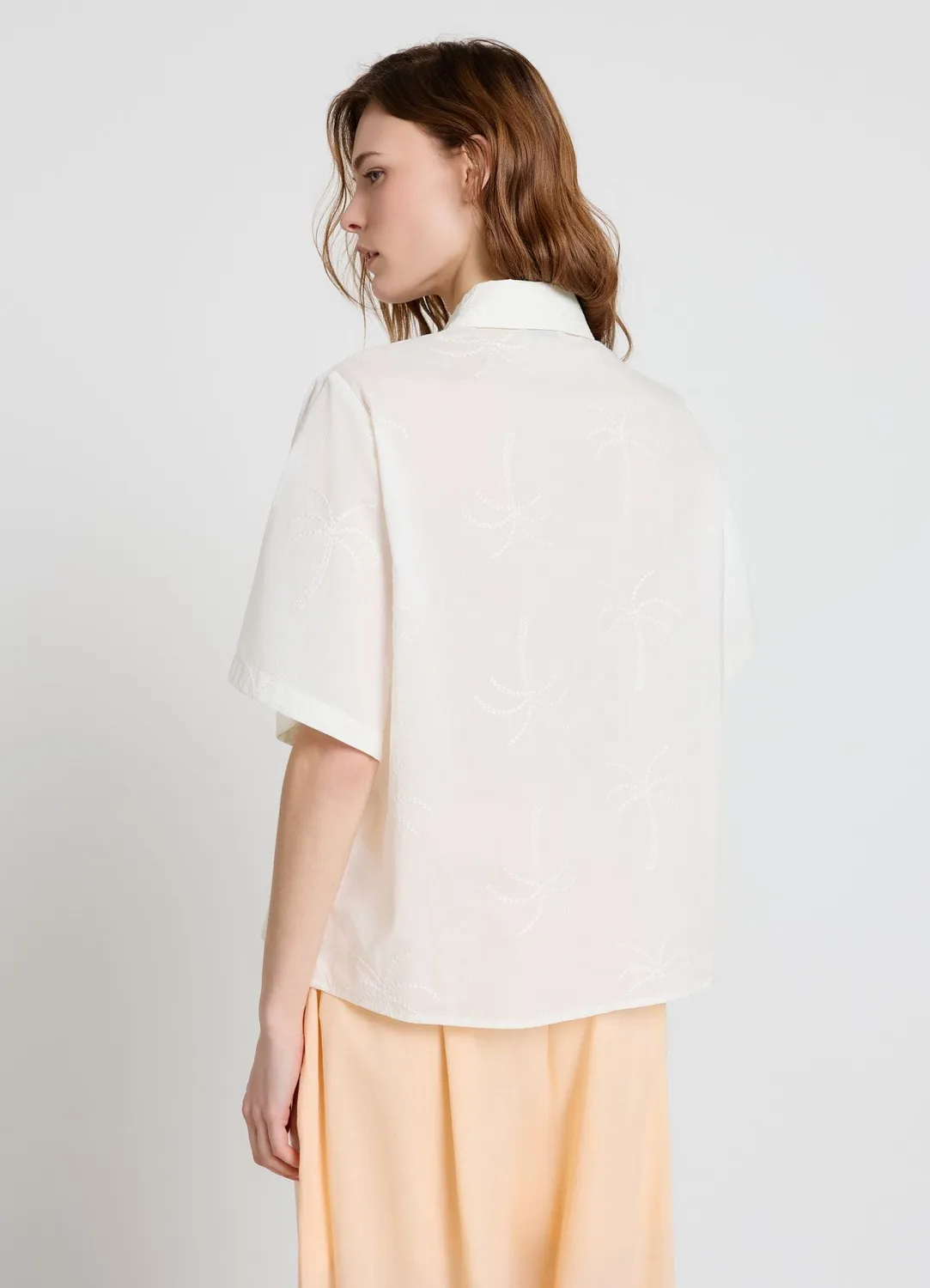 Calliope Chemise Palmes Femme Broderie Manches Courtes