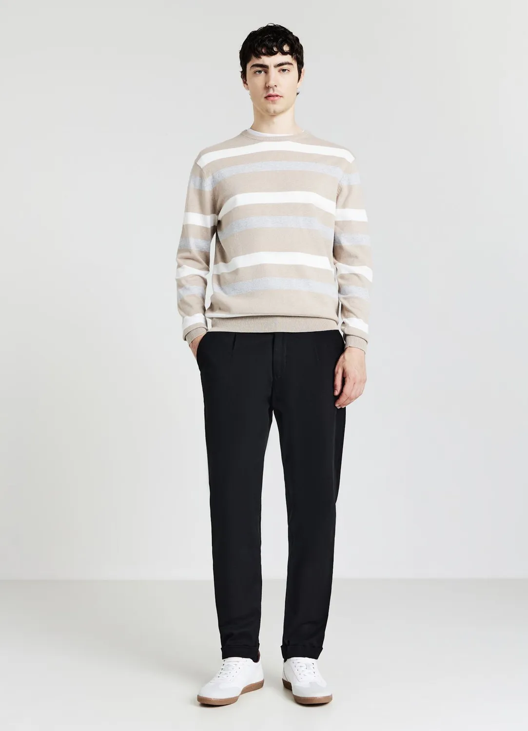 Calliope pull rayé homme col rond manches longues