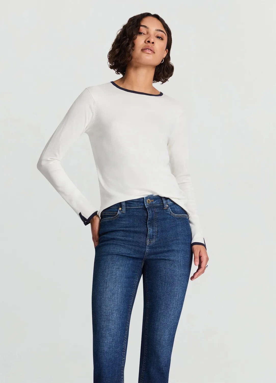 Calliope pull col rond contrasté femme manches longues