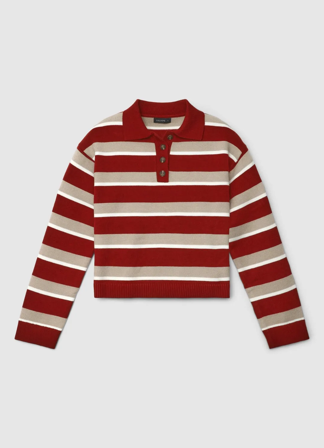 Calliope pull polo femme rayé manches longues boutons