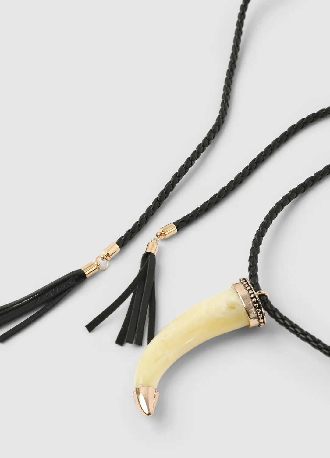 Calliope collier long corne marbrée cordon tressé