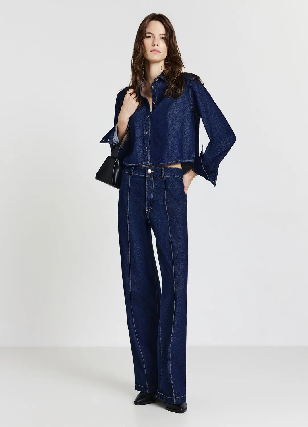 Calliope chemise crop denim femme manches longues
