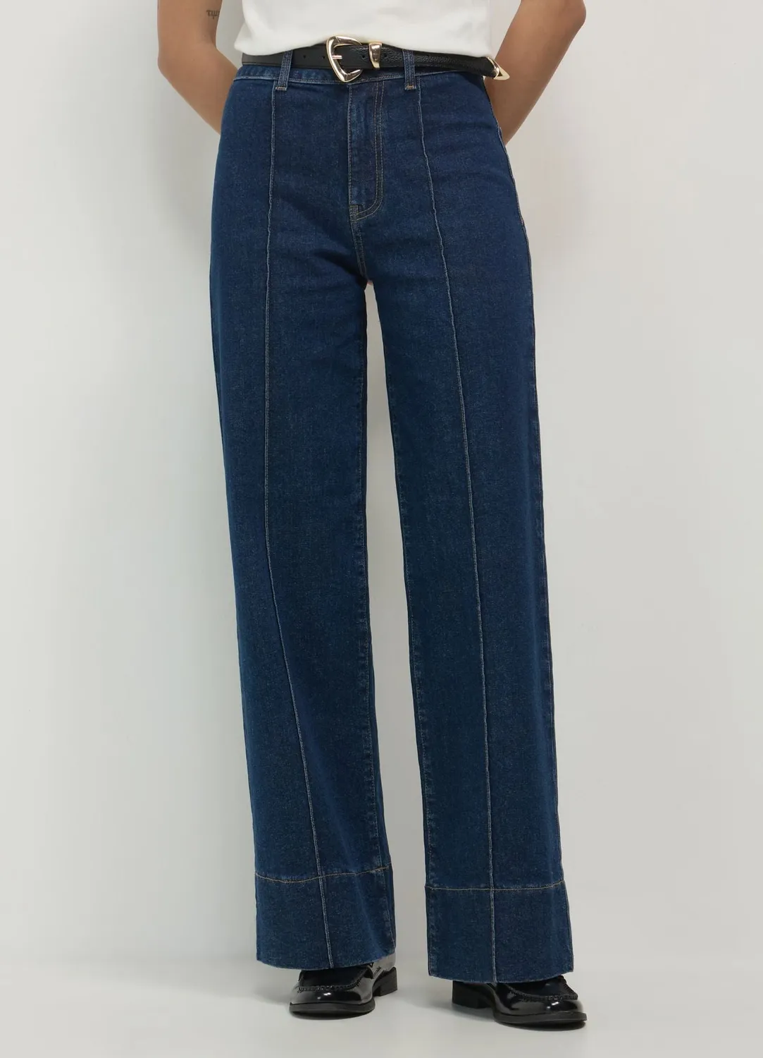Calliope wide leg jean femme taille haute nervures
