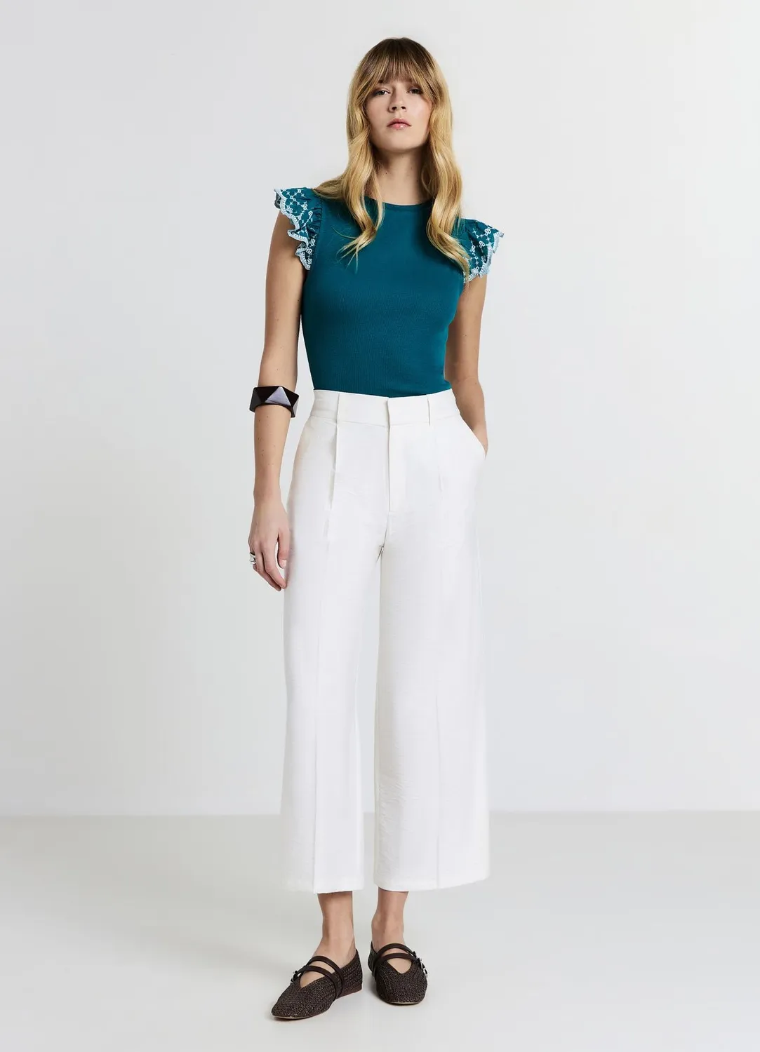 Calliope t-shirt côtelé femme volants manches courtes