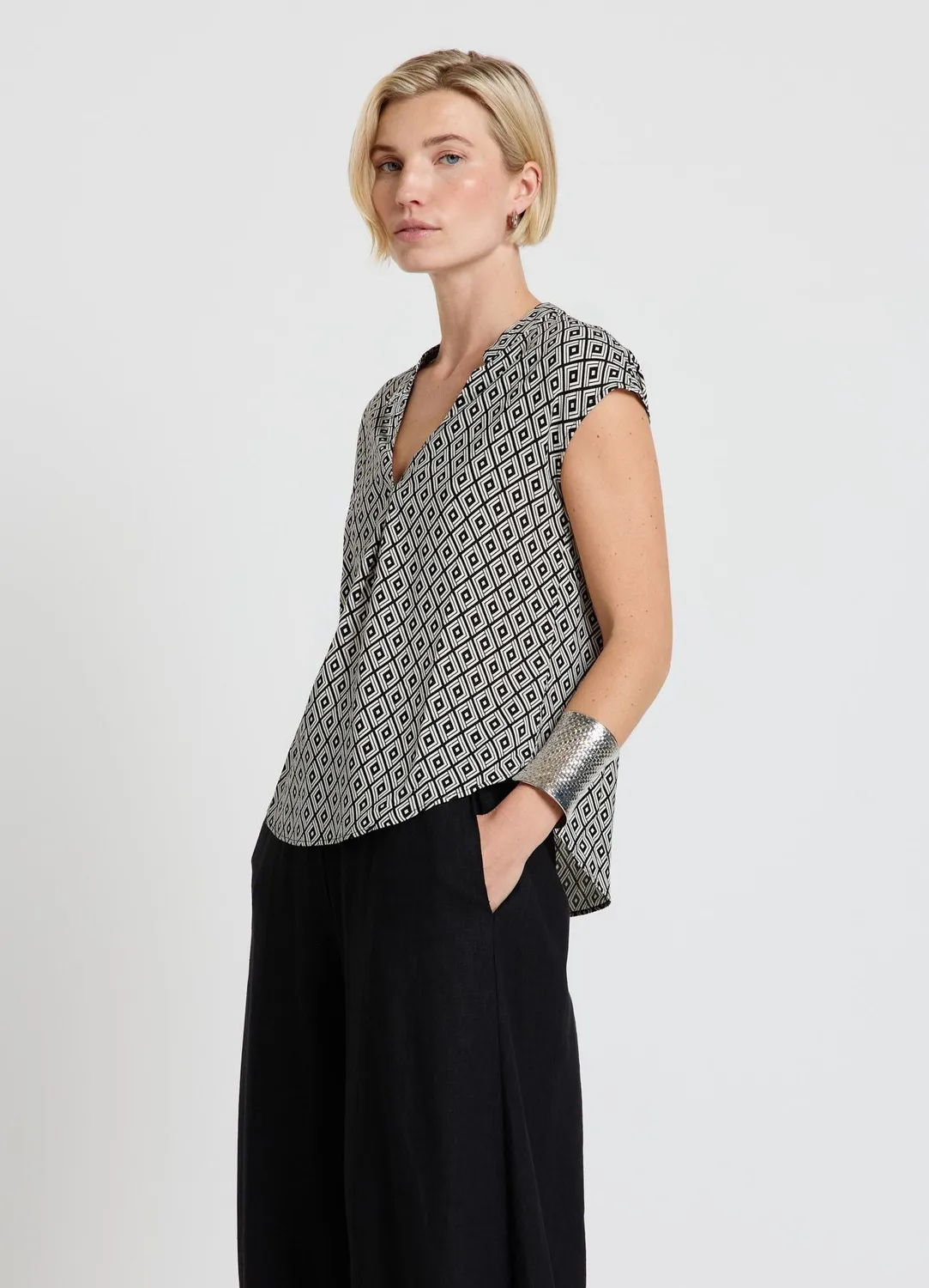 Calliope chemise femme col coréen motif géométrique