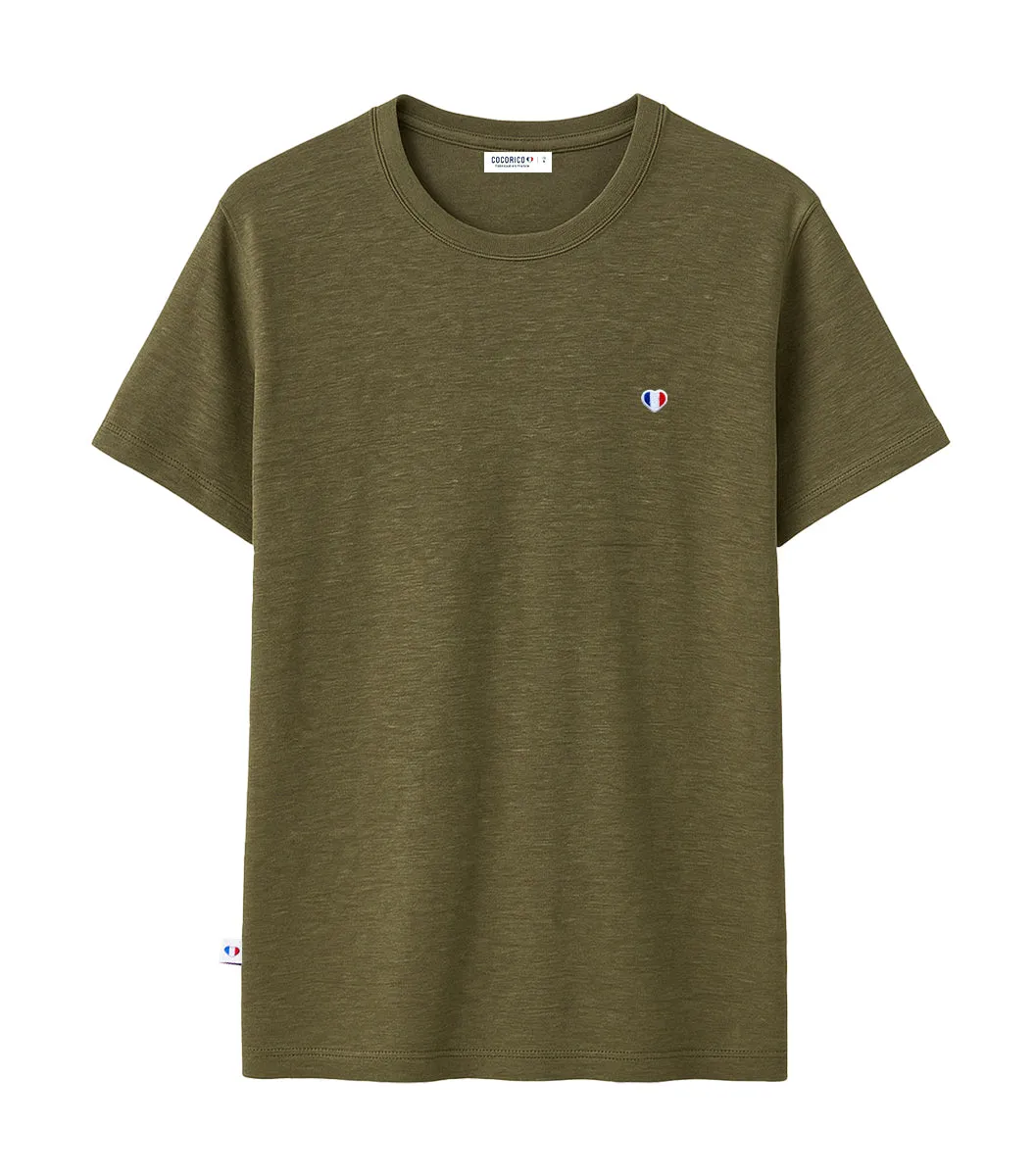 Cocorico Iconique t-shirt homme lin kaki coupe droite