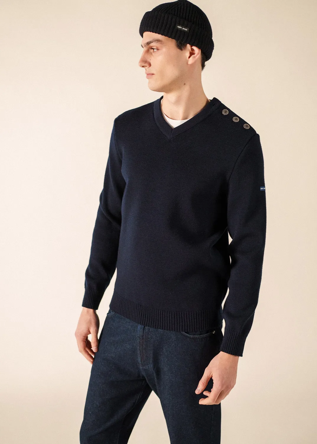 Saint James Cancale pull marine col V laine