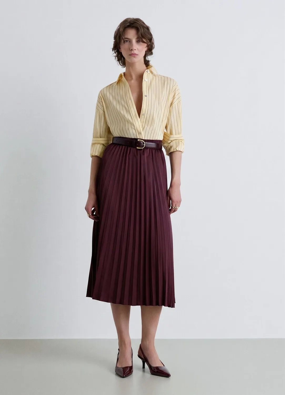 Calliope jupe plissée satinée femme midi